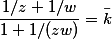 \frac{1/z+1/w}{1+1/(zw)}=\bar{k}